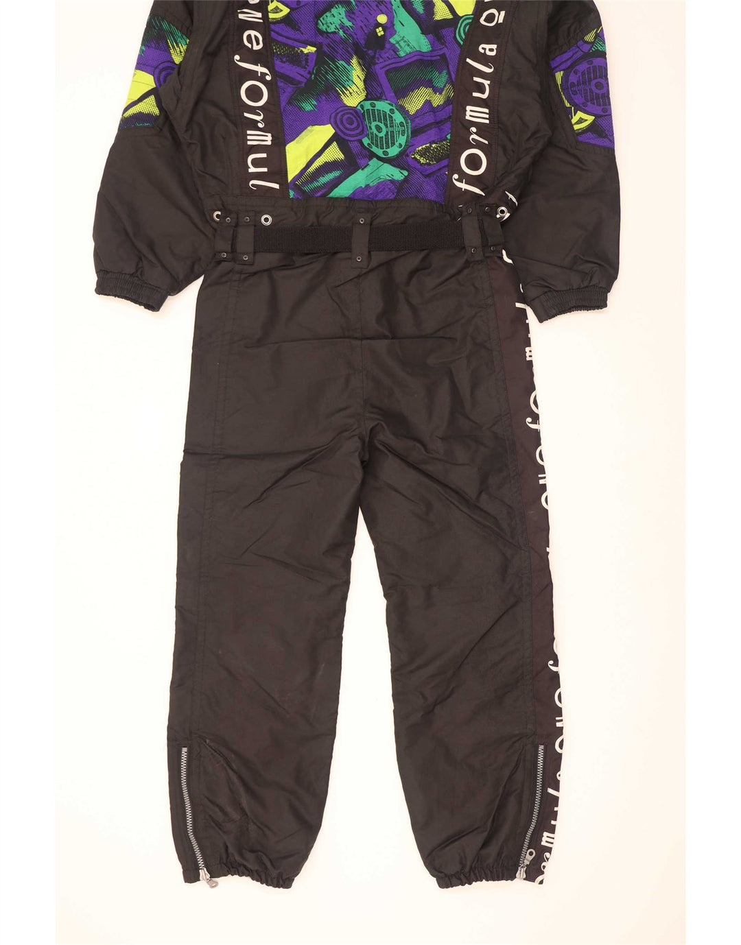 Vintage Herren Skioverall mit Grafik, EU 52, großes schwarzes geometrisches Polyamid