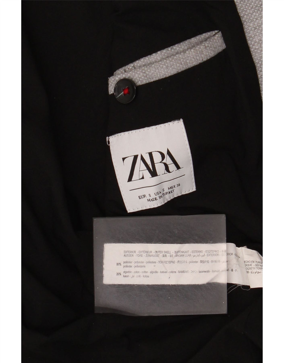 Zara Herren-Blazer mit 2 Knöpfen, UK 36, Größe S, grau, Polyester
