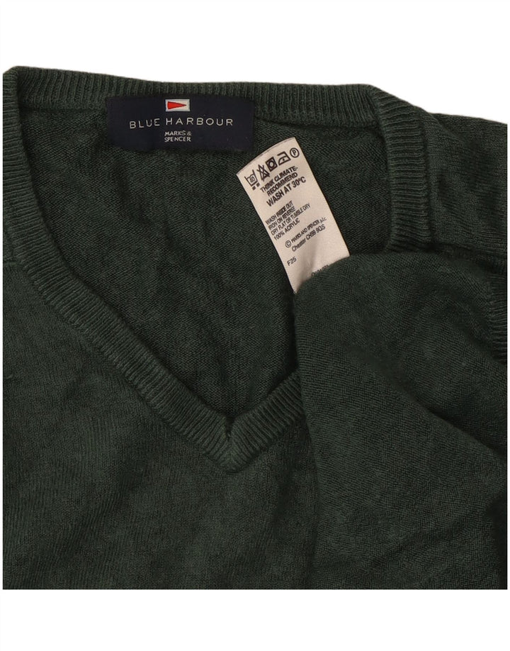Marks & Spencer Herren Blue Harbor V-Ausschnitt Pullover Pullover Small Grün Acryl