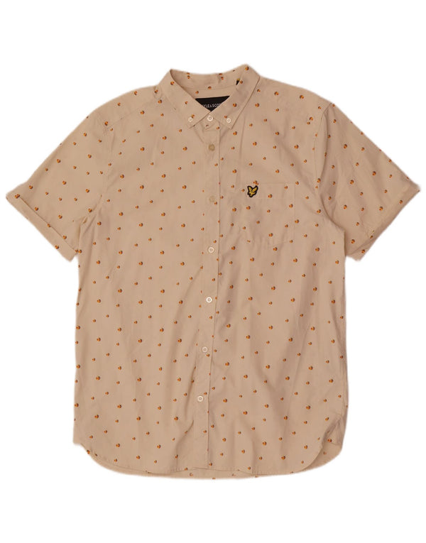 Lyle & Scott Herren-Kurzarmhemd, groß, beige gepunktete Baumwolle