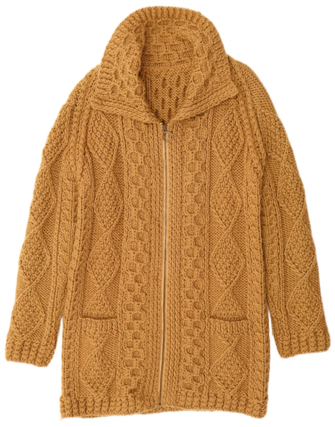 Vintage Damen Longline Cardigan Pullover UK 12 Medium Beige