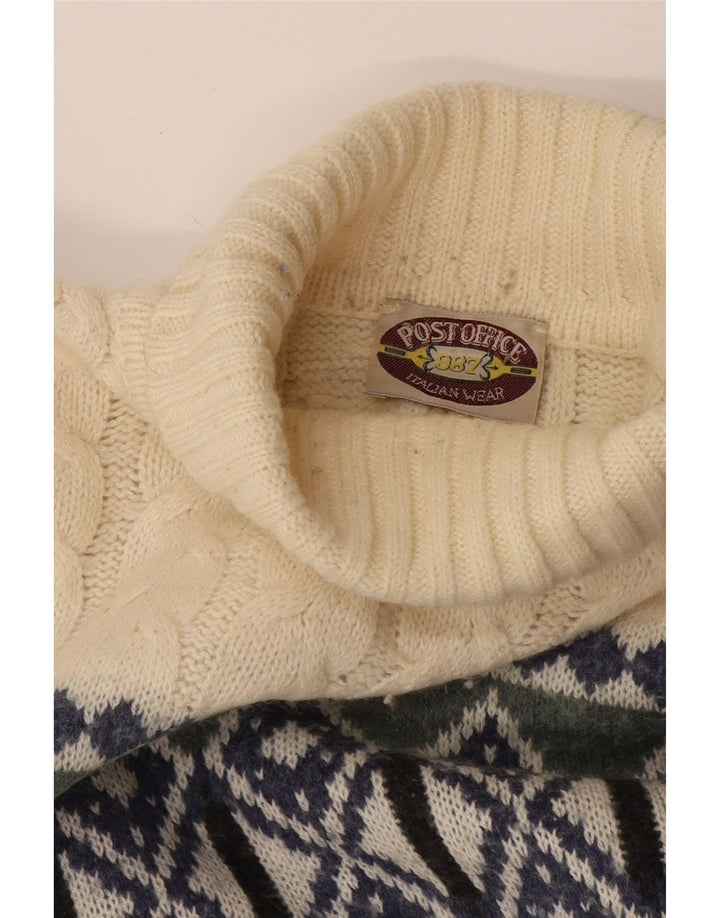 Vintage Herren Rollkragenpullover Pullover Medium Off White Geometrisch