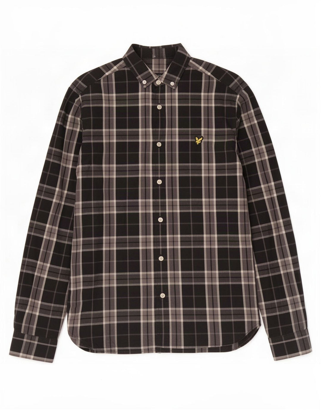 Lyle & Scott Herrenhemd, klein, schwarz, kariert, Baumwolle