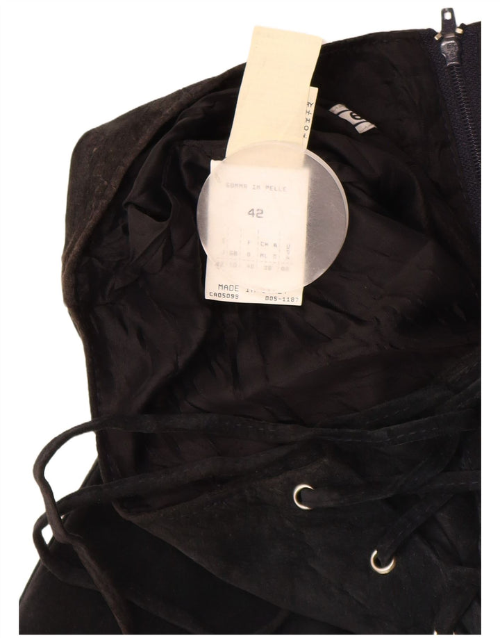 VINTAGE Damen Wildleder Maxirock UK 10 Small W26 Schwarzes Leder