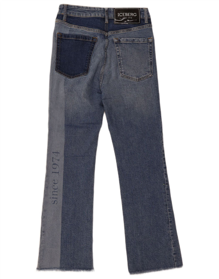 Iceberg Damen Graphic Bootcut Jeans W27 L28 Blaue Colourblock-Baumwolle