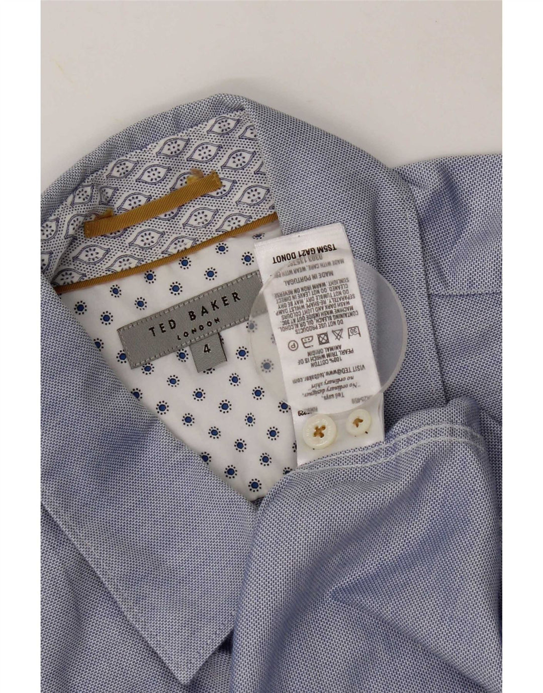 Ted Baker Herren-Kurzarmhemd, Größe 4, groß, blaue Baumwolle