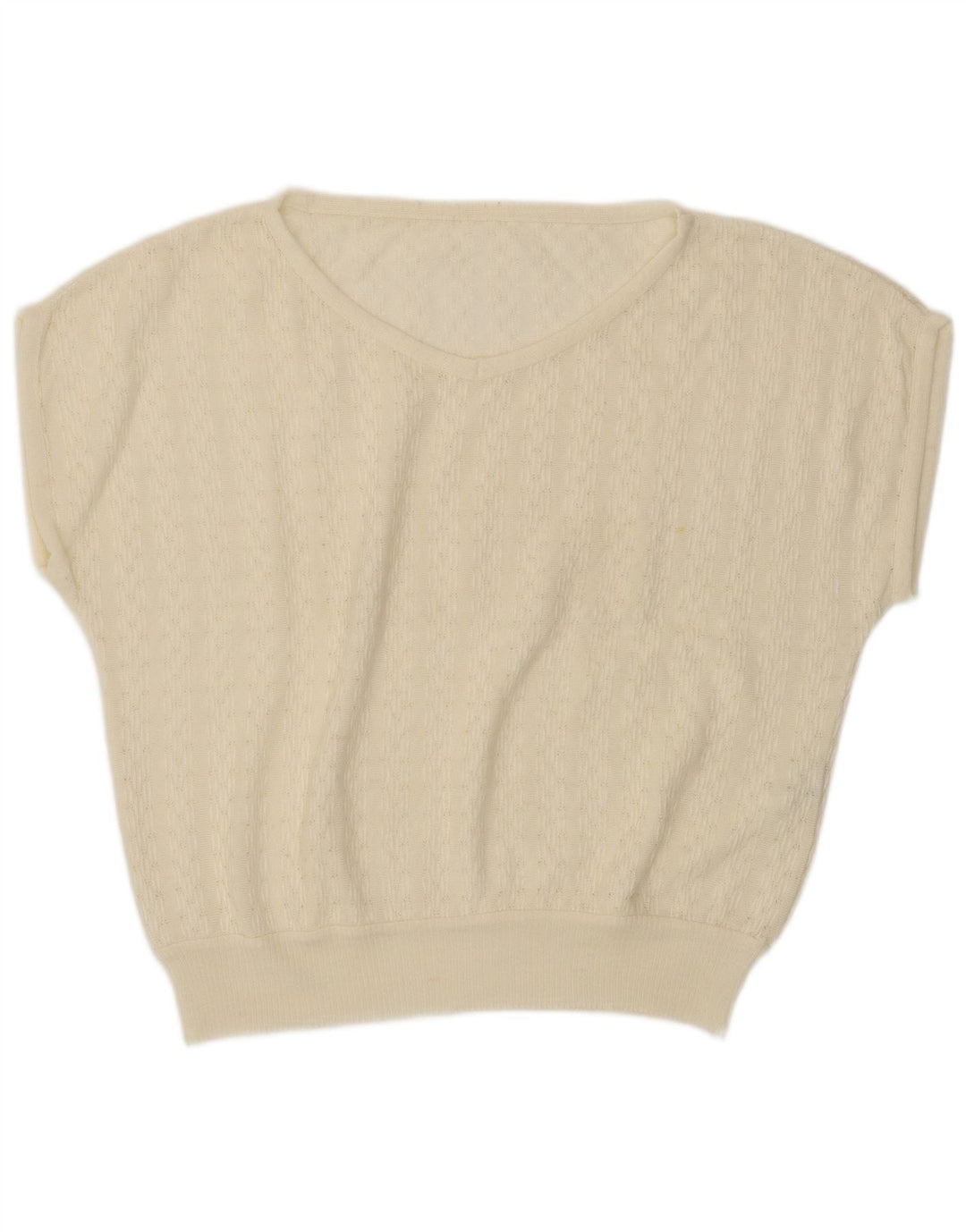VINTAGE Damen Kurzarmpullover mit V-Ausschnitt IT 46 Large Weiß