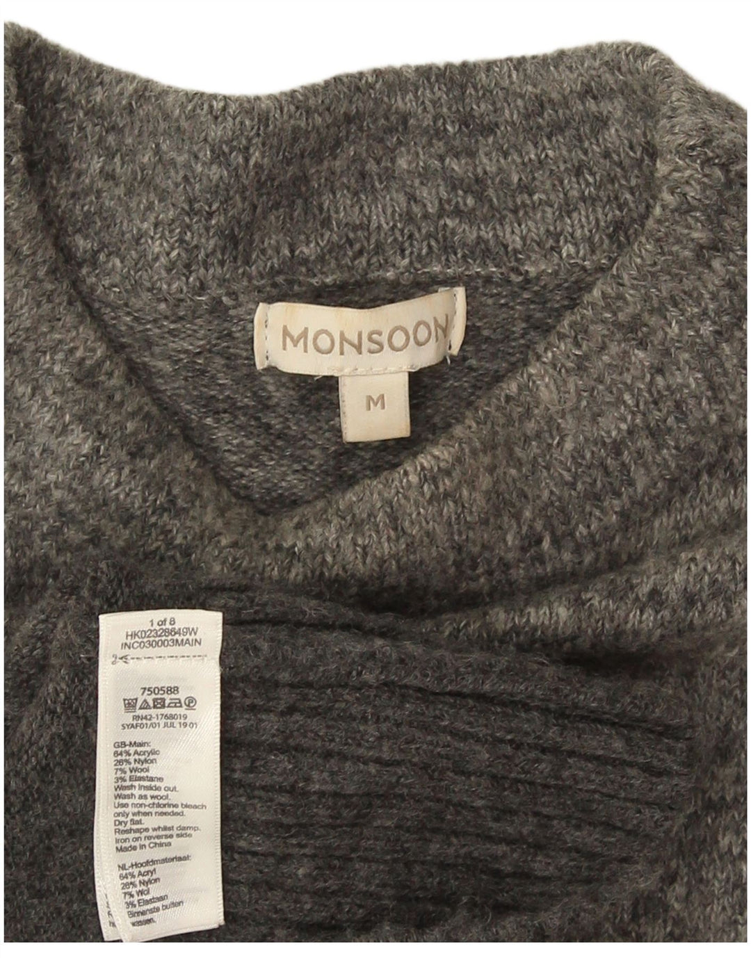 Monsoon Damen Pulloverkleid UK 14 Mittelgraues Colourblock-Acryl