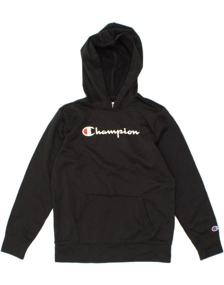 CHAMPION Boys Graphic Hoodie Jumper 12-13 Years Large Black Polyester Vintage Champion and Second-Hand Champion from Messina Hembry 