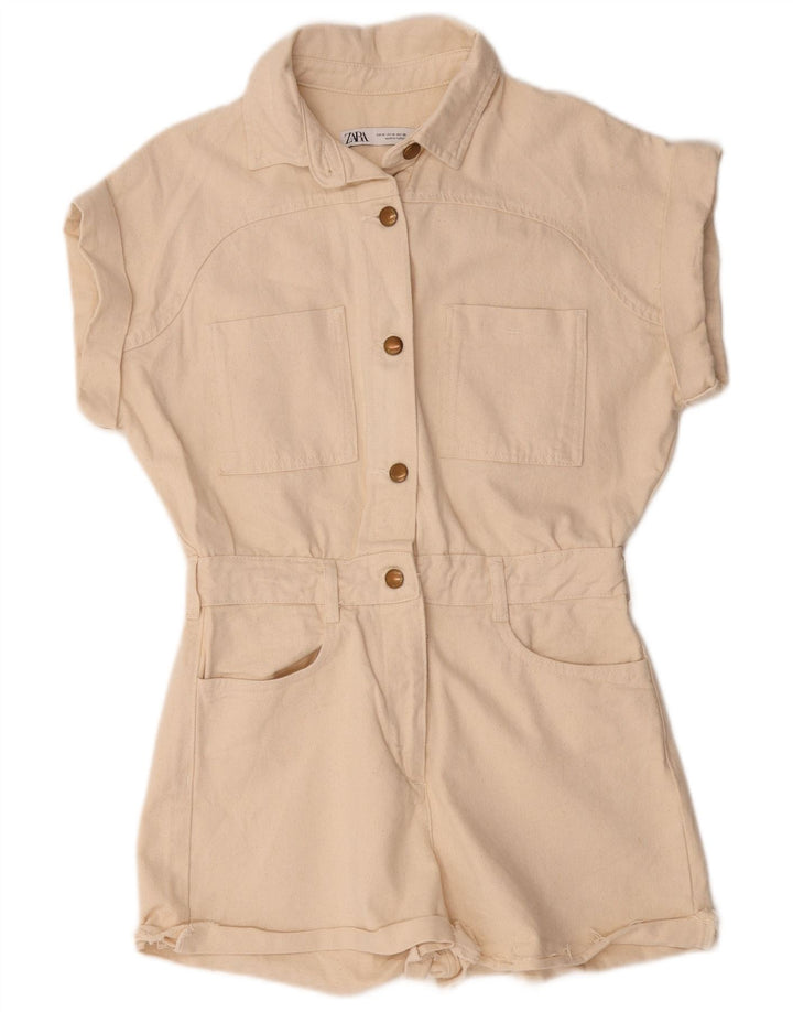 Zara Womens Denim Playsuit UK 14 Mittelbeige Baumwolle