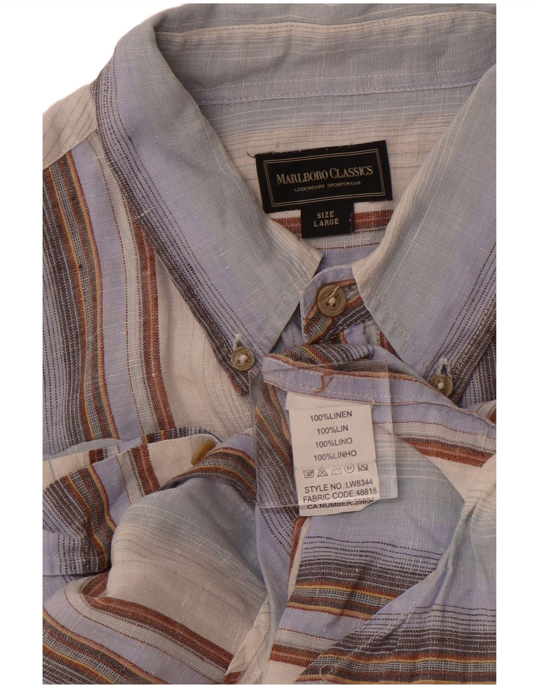 MARLBORO CLASSICS Herren-Kurzarmhemd, groß, blau gestreift, Leinen