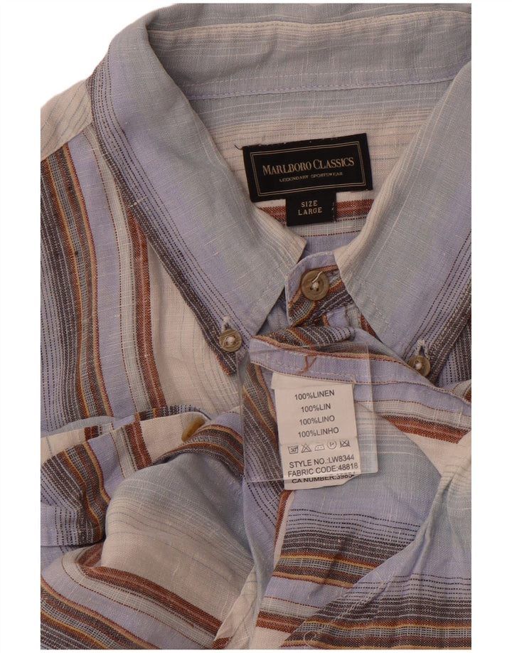 MARLBORO CLASSICS Herren-Kurzarmhemd, groß, blau gestreift, Leinen