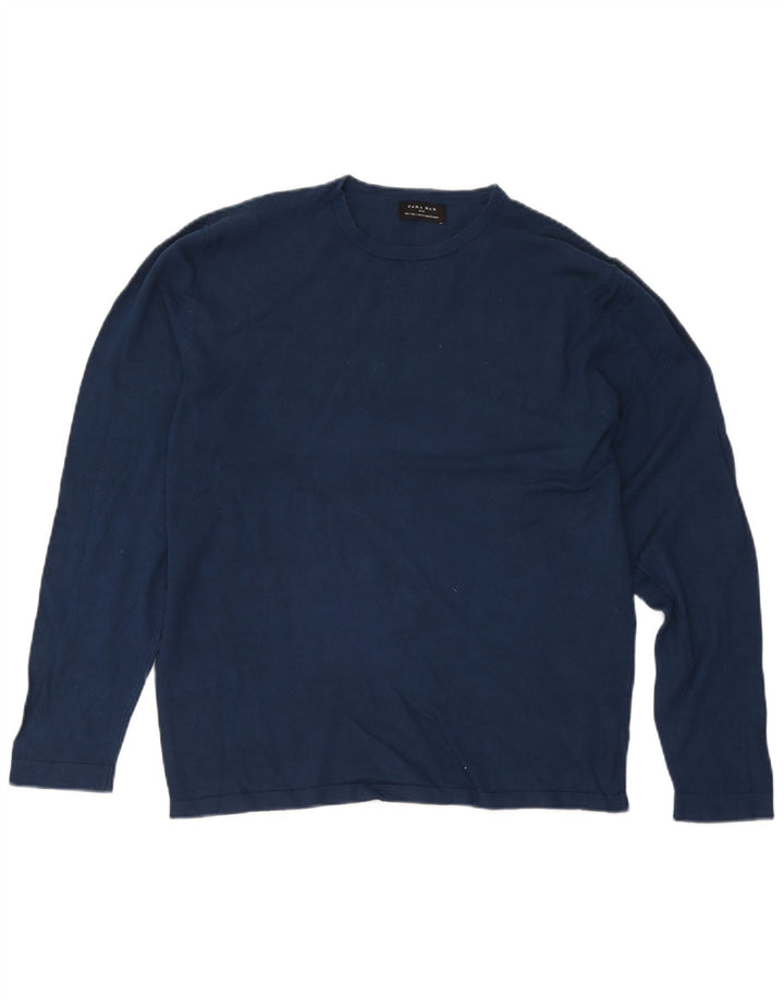 Zara Herren-Top, langärmelig, groß, Marineblau, Viskose