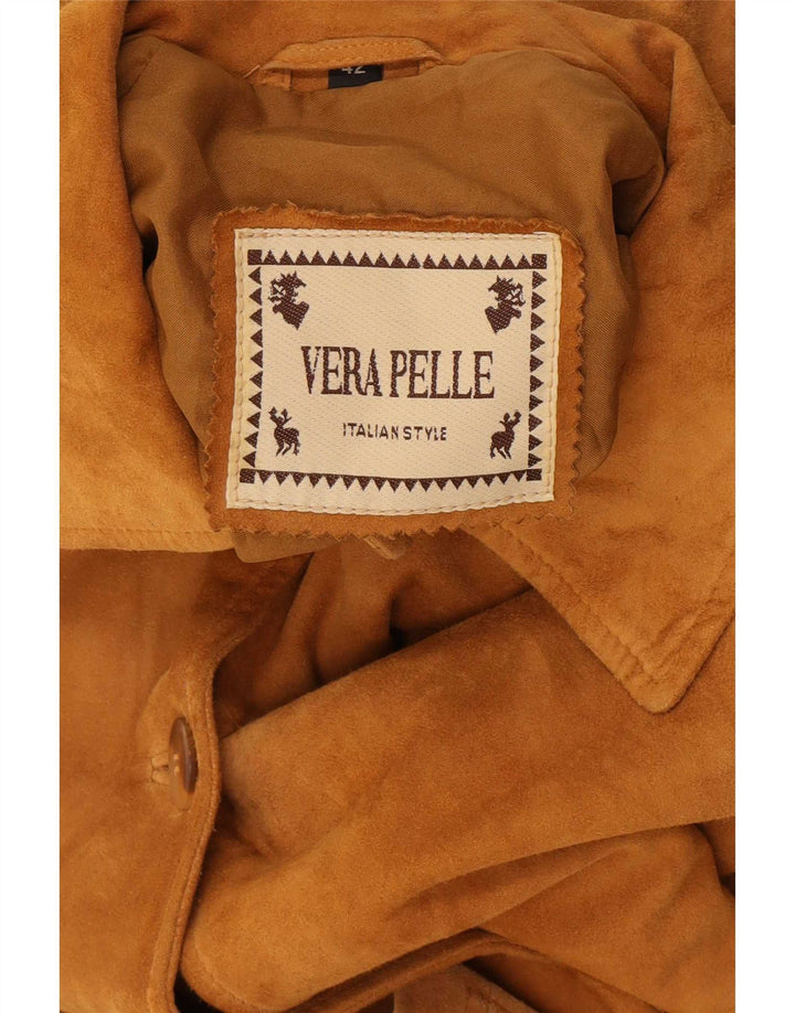 Vintage Damen Übergroßer Wildledermantel IT 42 Mittelbeiges Leder
