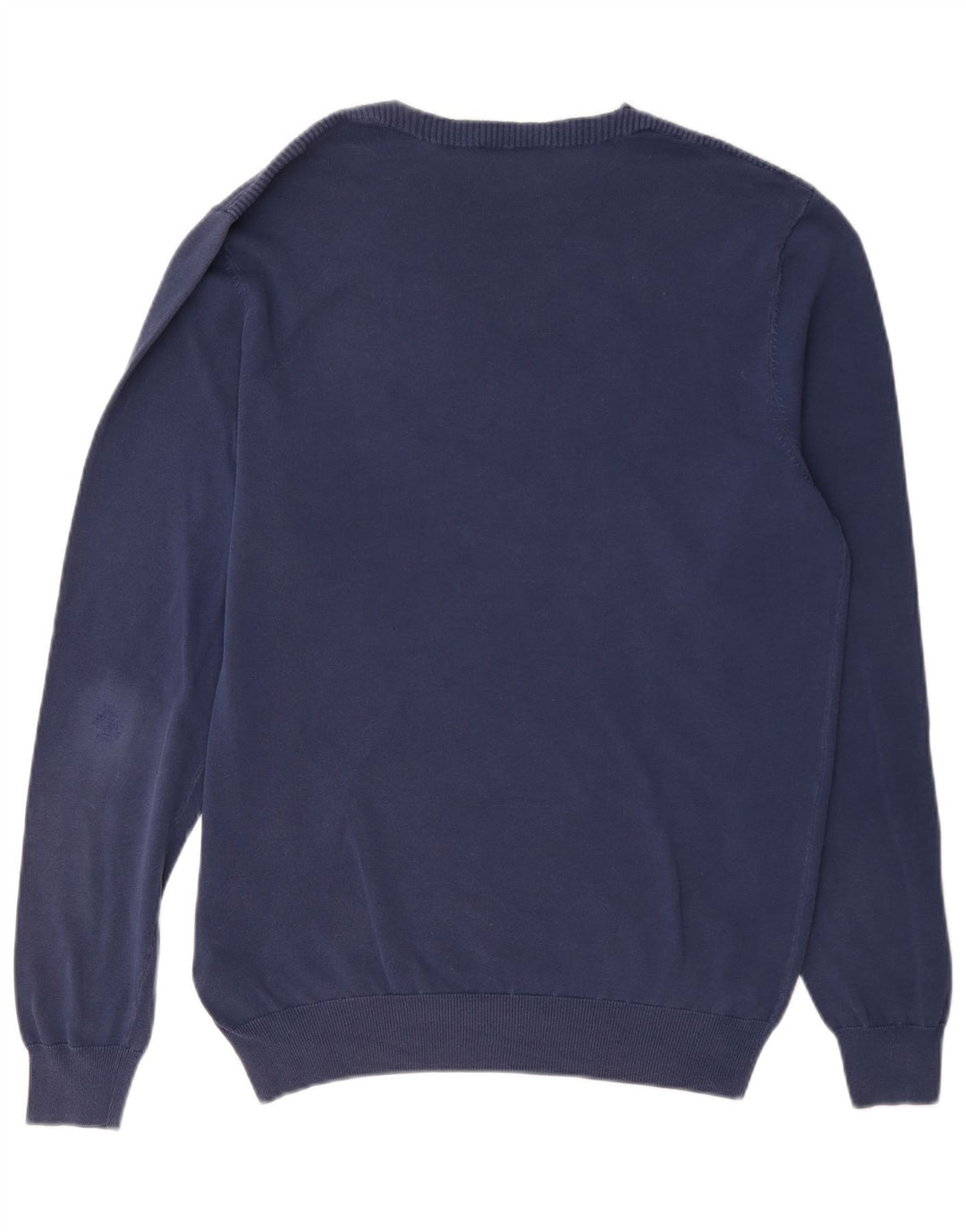 Massimo Dutti Herren-Pullover mit Rundhalsausschnitt, mittelmarineblaue Baumwolle