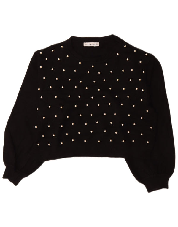 Zara Damen Crop Crew Neck Pullover Pullover UK 14 Mittelschwarze Viskose