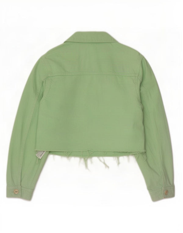 Zara Damen Crop Denim Jacke UK 16 Large Grüne Baumwolle