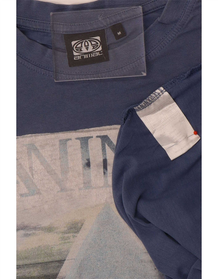 Animal-Grafik-T-Shirt-Oberteil für Herren aus mittelblauer Baumwolle