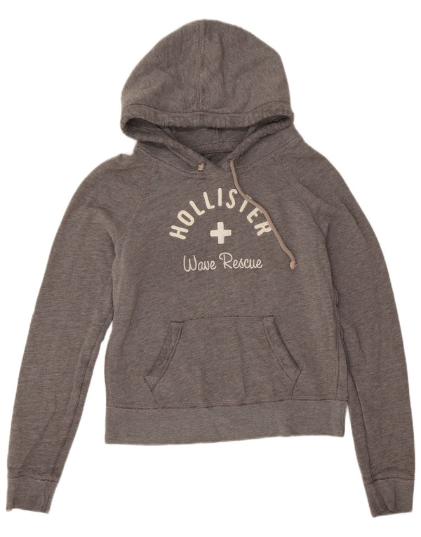 Hollister Damen-Kapuzenpullover mit Grafik, UK 16, Größe L, Grau, Baumwolle