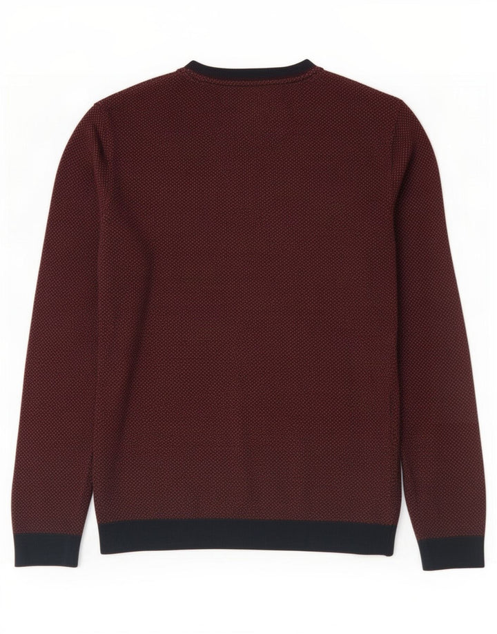 Ted Baker Herren-Pullover mit V-Ausschnitt, Größe 2, klein, braune, geometrische Baumwolle