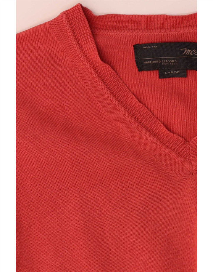 Marlboro Classics Herren-Pullover mit V-Ausschnitt, groß, orange Baumwolle