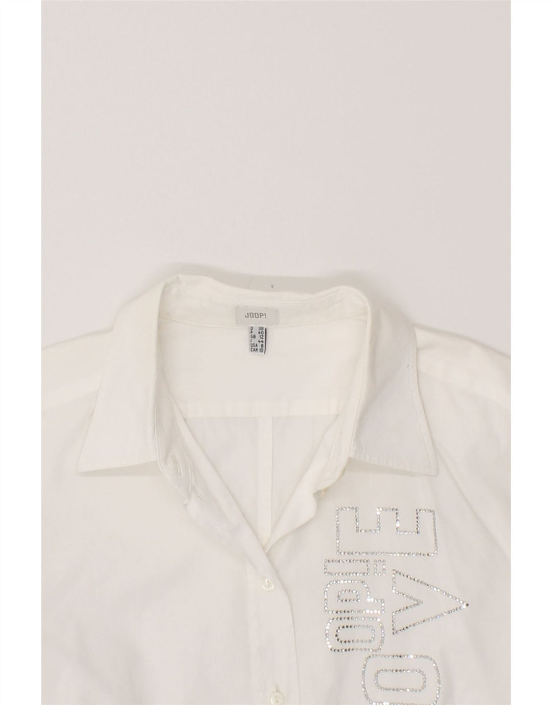 JOOP Womens Graphic Shirt UK 12 Medium  White Cotton Vintage Joop and Second-Hand Joop from Messina Hembry 