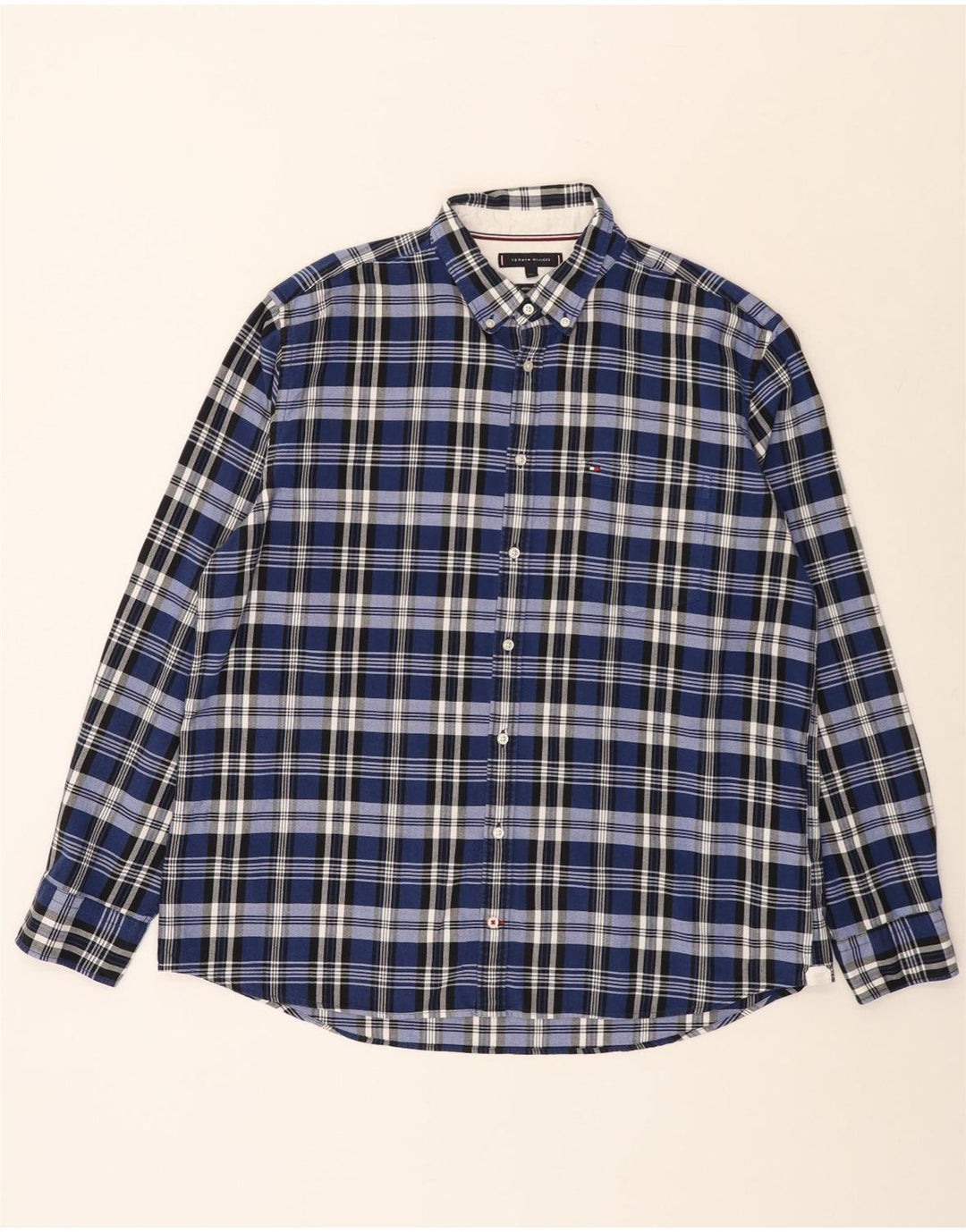 Tommy Hilfiger Herren-Hemd mit normaler Passform, 2XL, blau kariert, Baumwolle