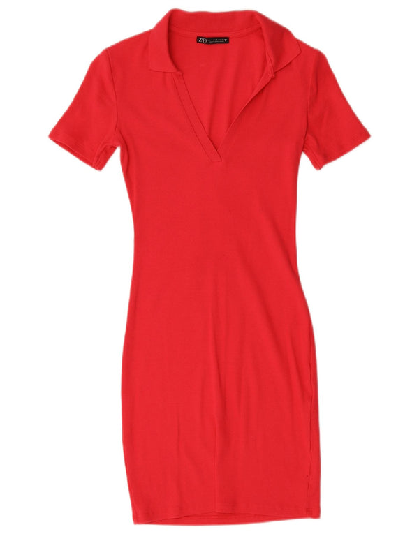 Zara Damen, figurbetontes Kleid, Größe S, Rot, Baumwolle