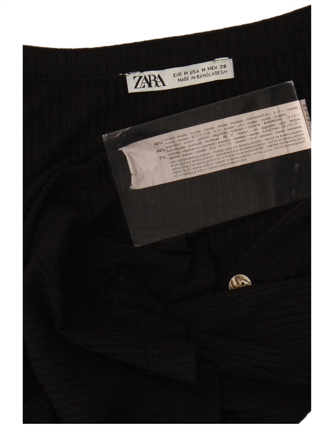 Zara Damen Top Langarm UK 12 Medium Schwarz Modal