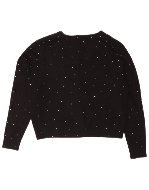 Zara Damen Bolero-Pullover UK 12 Mittelschwarz gefleckte Viskose