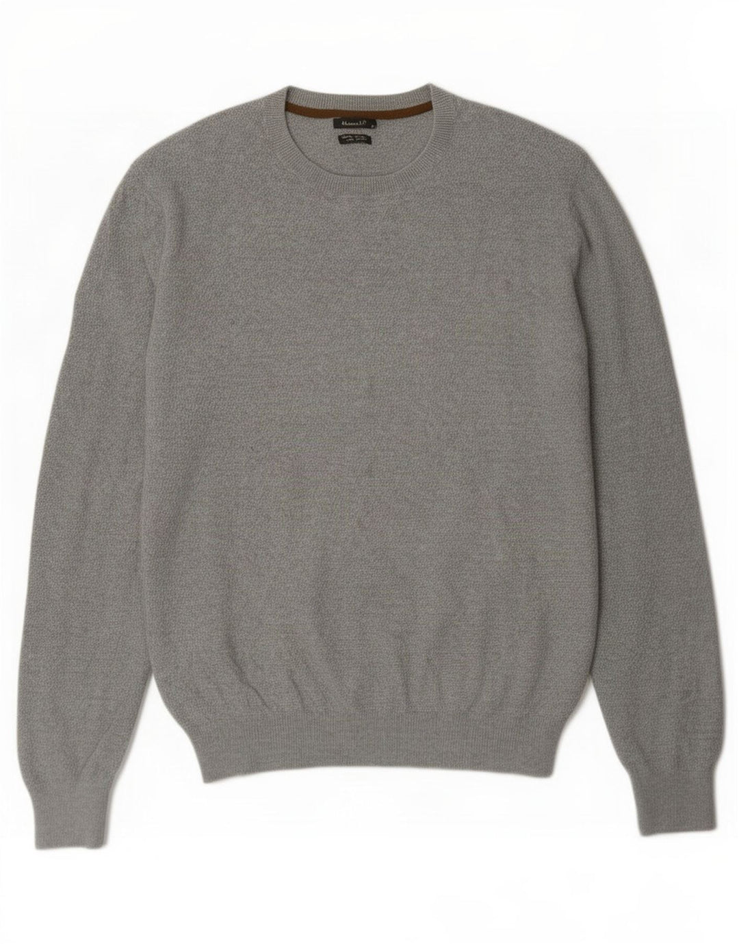 Massimo Dutti Herren-Pullover mit Rundhalsausschnitt, groß, graue Baumwolle