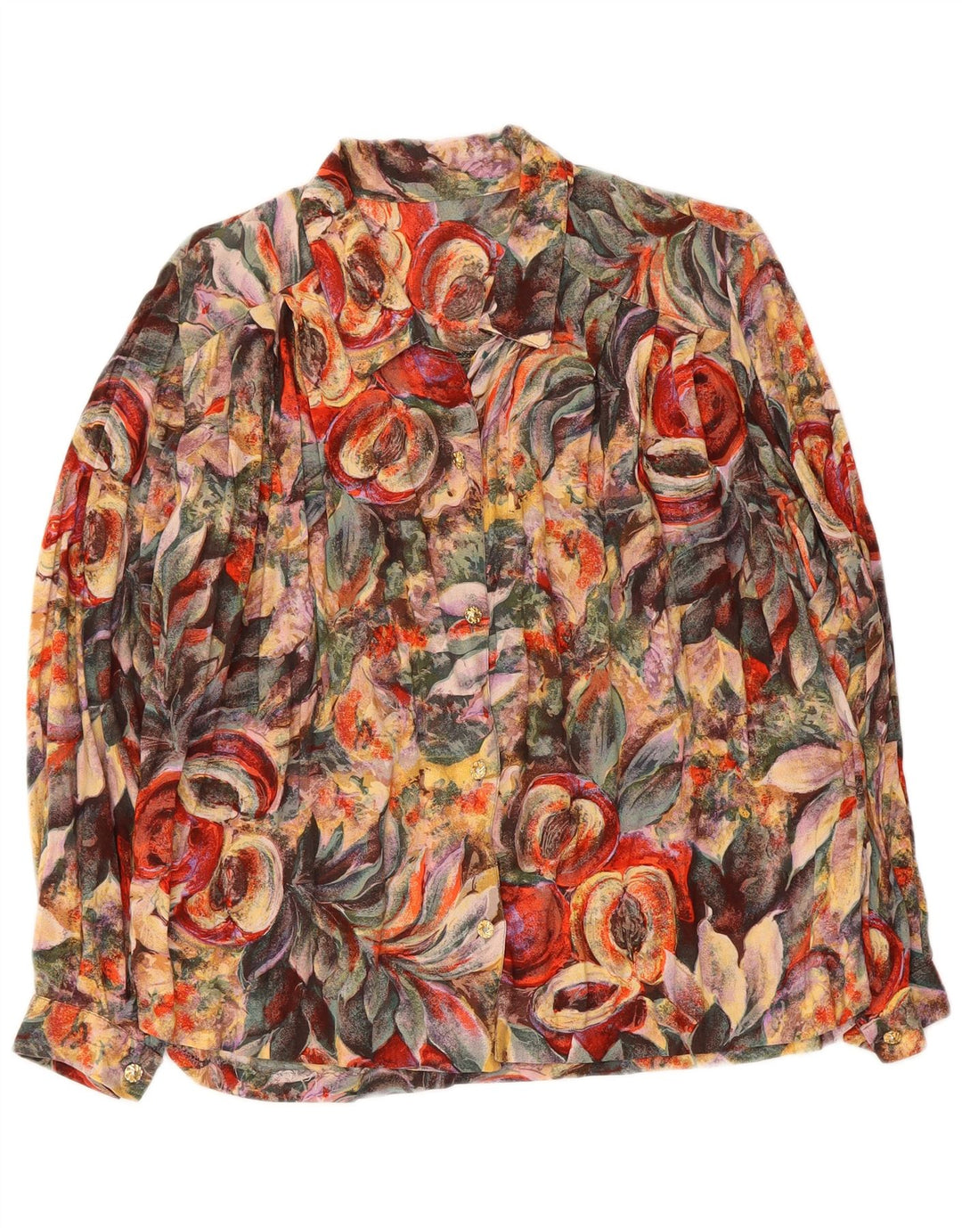Vintage Damen Hemdbluse UK 16 Großes mehrfarbiges Blumenmuster