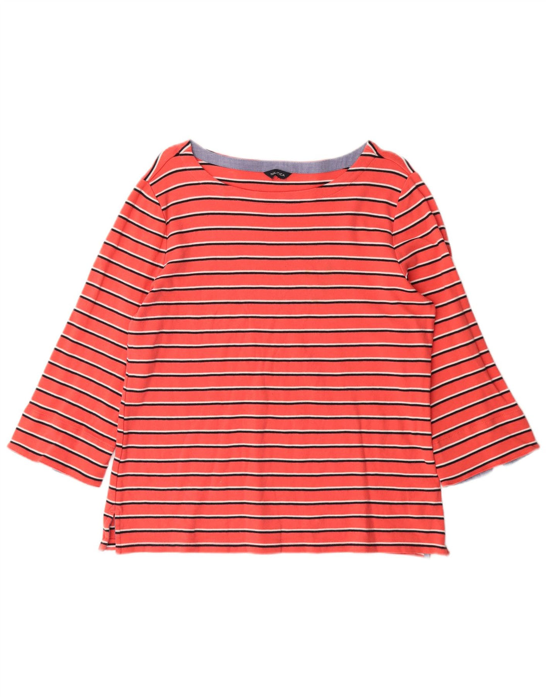 NAUTICA Womens Top 3/4 Sleeve UK 12 Medium Red Striped Cotton
