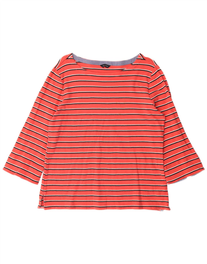 NAUTICA Womens Top 3/4 Sleeve UK 12 Medium Red Striped Cotton