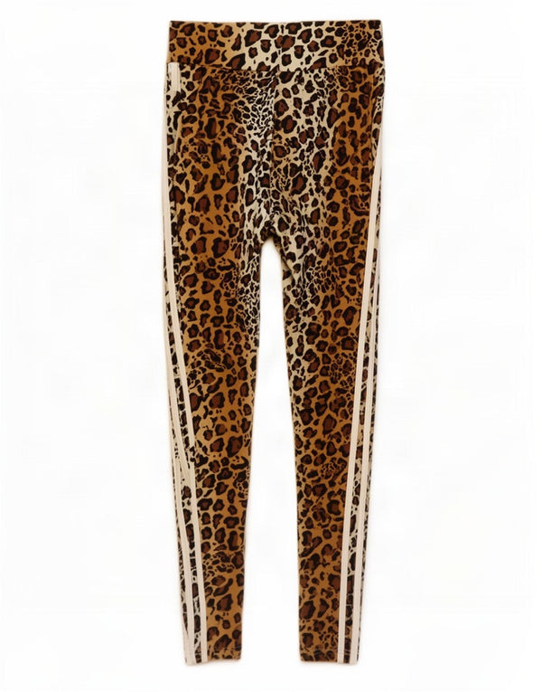 Adidas Damen Leggings UK 12 Mittelbraune Baumwolle mit Animal-Print