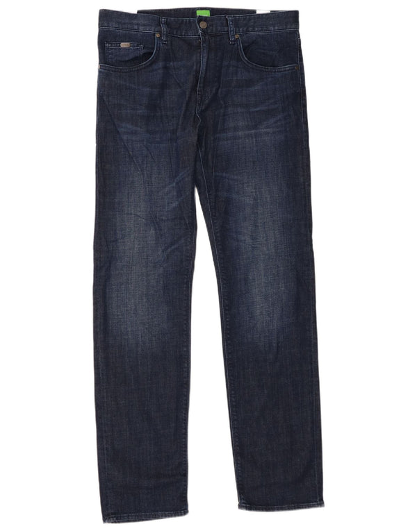 Hugo Boss Herren Straight Jeans W32 L32 Marineblaue Baumwolle