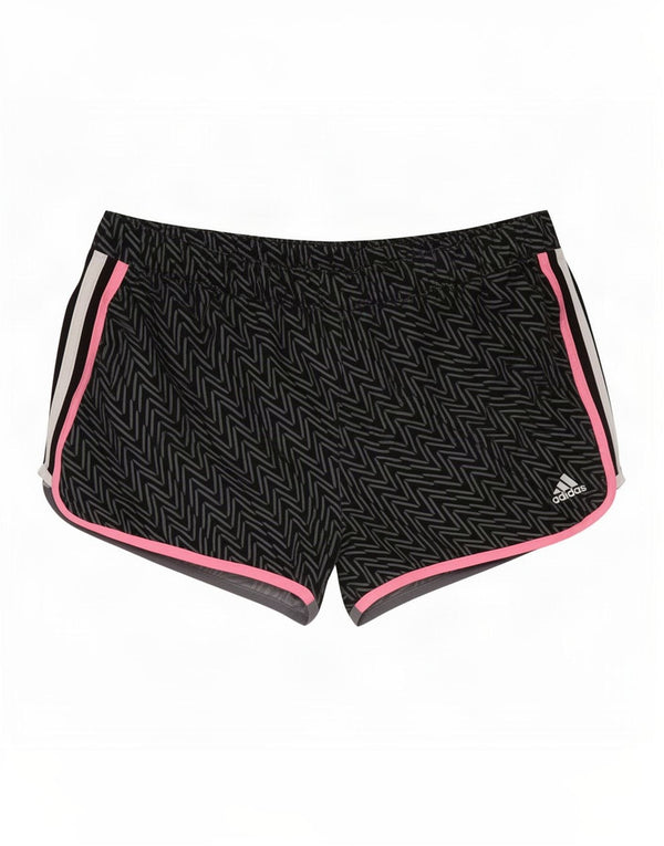 Adidas Damen Climalite Sport Shorts UK 14 Large Schwarz Chevron Polyester