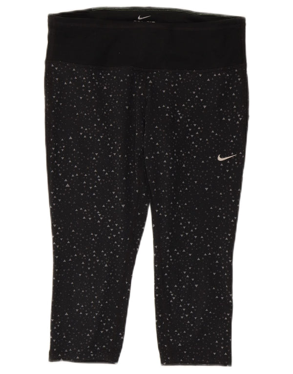 Nike Womens Dri Fit Capri-Leggings UK 10 Kleines schwarzes geometrisches Polyester