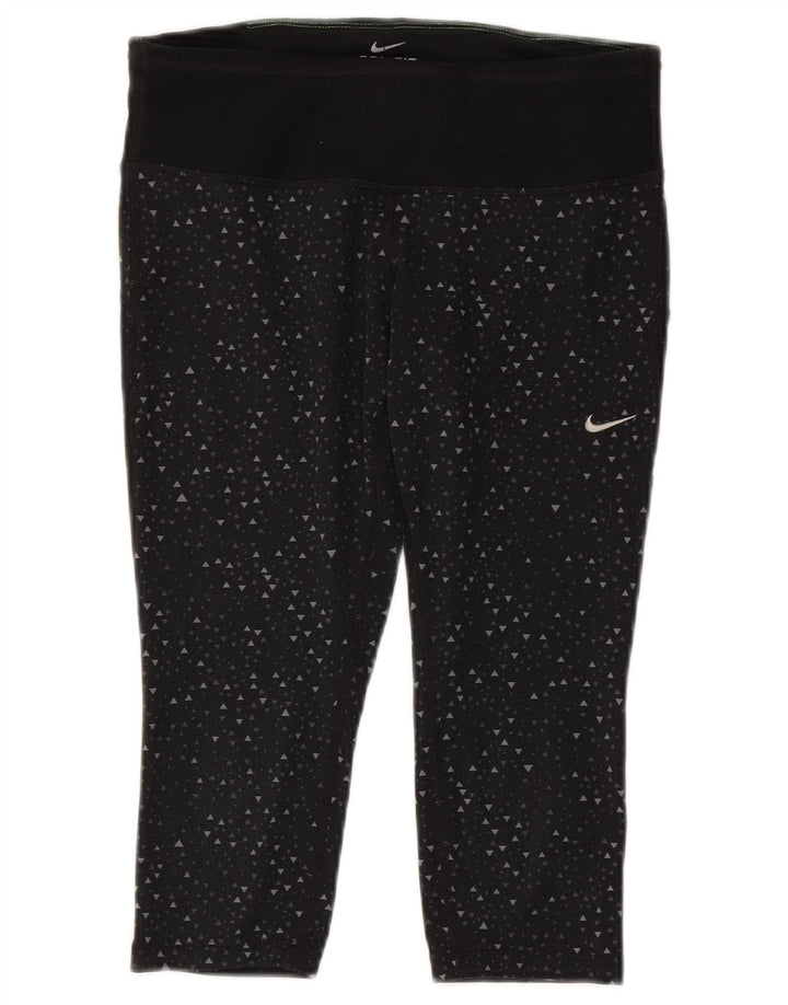 Nike Womens Dri Fit Capri-Leggings UK 10 Kleines schwarzes geometrisches Polyester