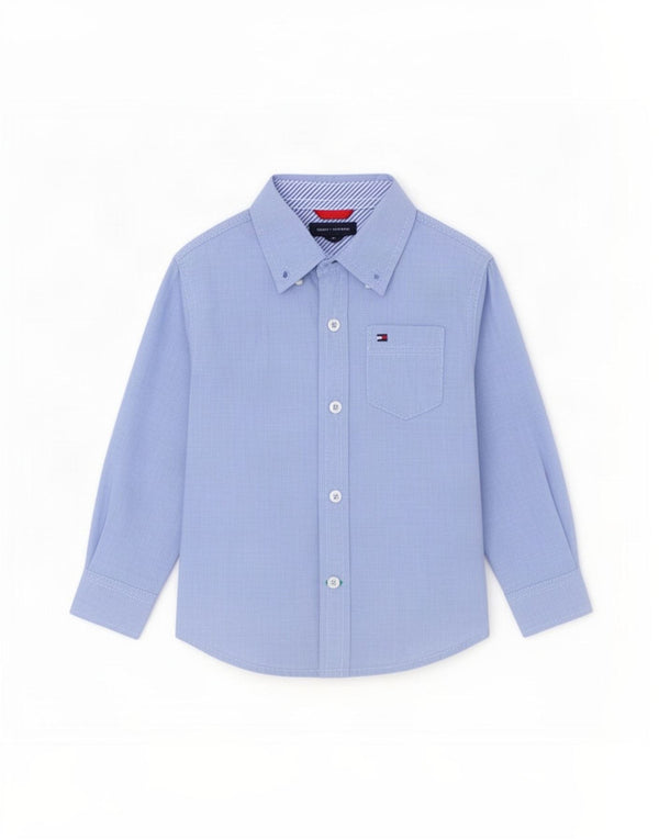 Tommy Hilfiger Baby-Jungen-Hemd, 12–18 Monate, blaue Baumwolle