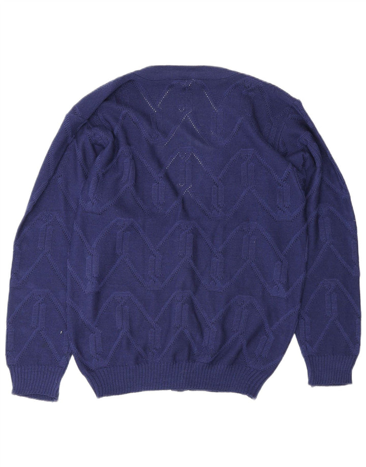 Vintage Damen Cardigan Pullover EU 38/40 Mittelblaues Chevron Polyacryl