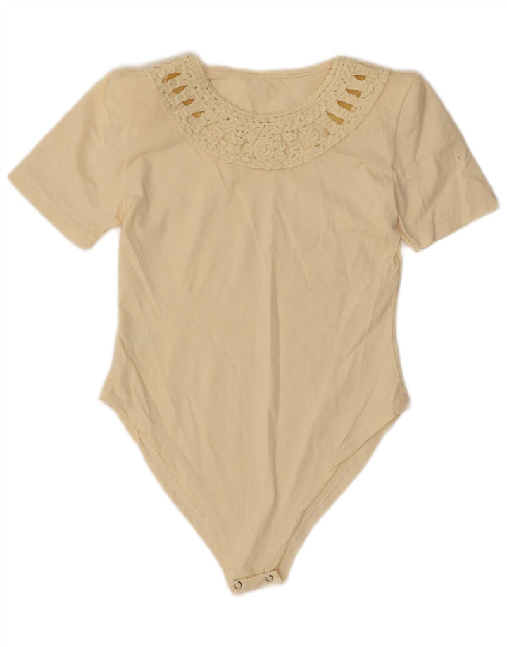 Vintage Damen Body UK 10 Small Beige Baumwolle