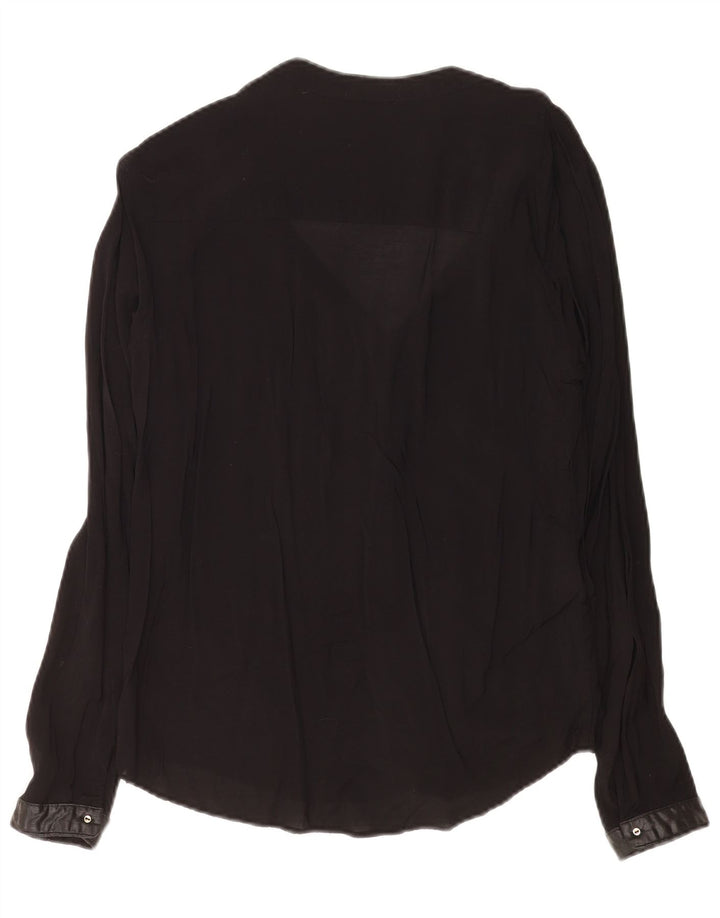 Zara Damen Langarm-Hemdbluse UK 14 Large Schwarz