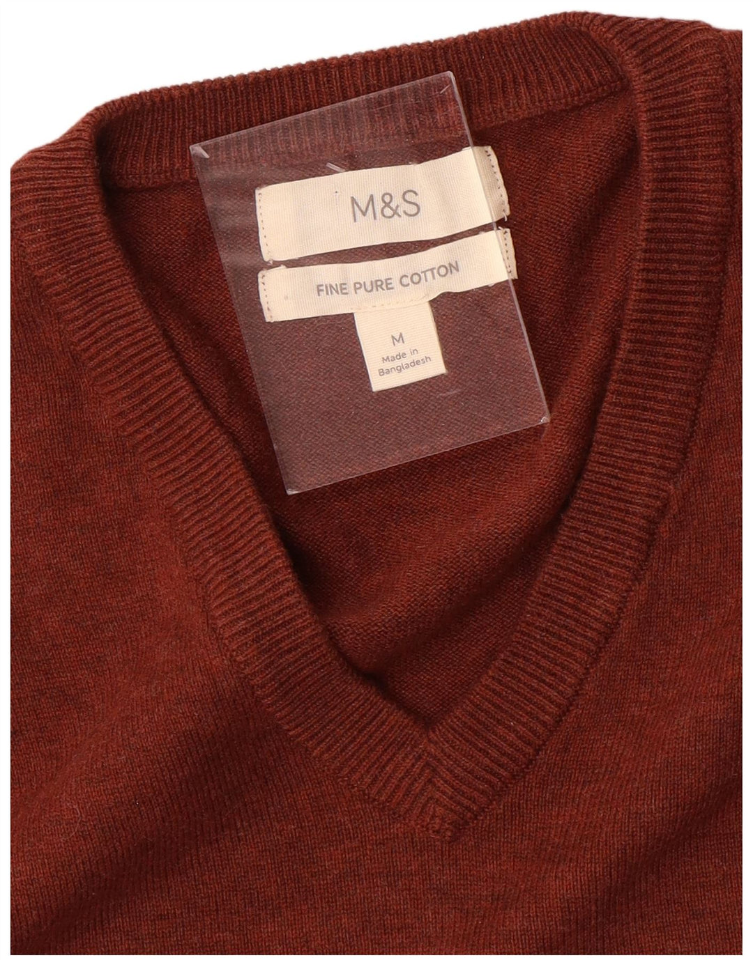 Marks & Spencer Herren-Pullover mit V-Ausschnitt, mittlere kastanienbraune Baumwolle