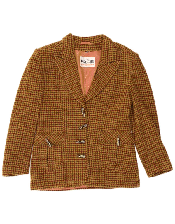 Vintage Damen Blazerjacke mit 4 Knöpfen, IT 46, große braune Wolle mit Hahnentrittmuster