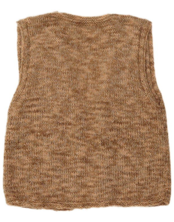 Vintage Damen ärmelloser offener Cardigan Pullover UK 16 Groß Braun meliert