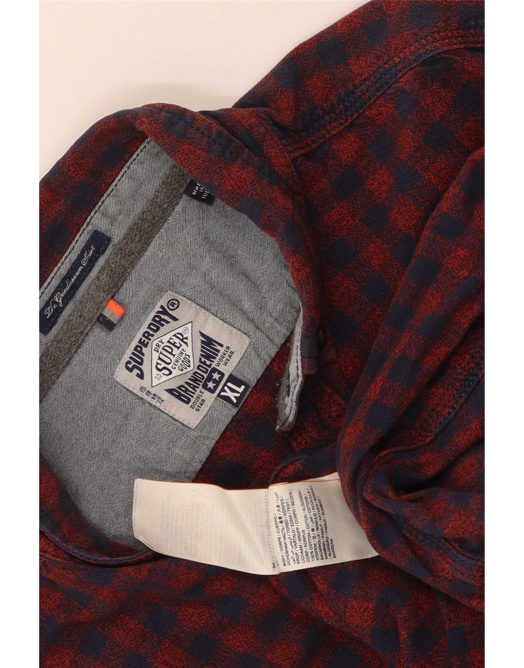 Superdry Herren-Flanellhemd XL, rote Gingham-Baumwolle