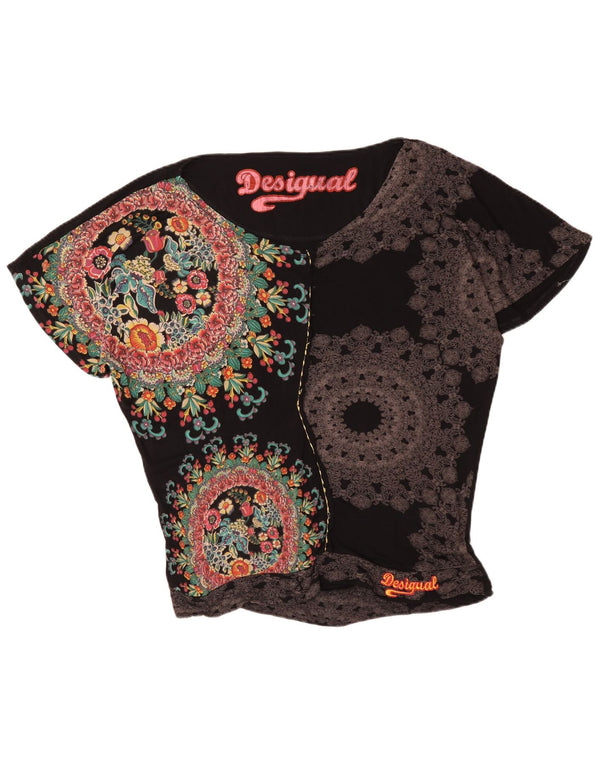 Desigual Damen-Blusenoberteil in Übergröße mit Grafik, UK-Größe 46, Größe L, Schwarz mit Blumenmuster