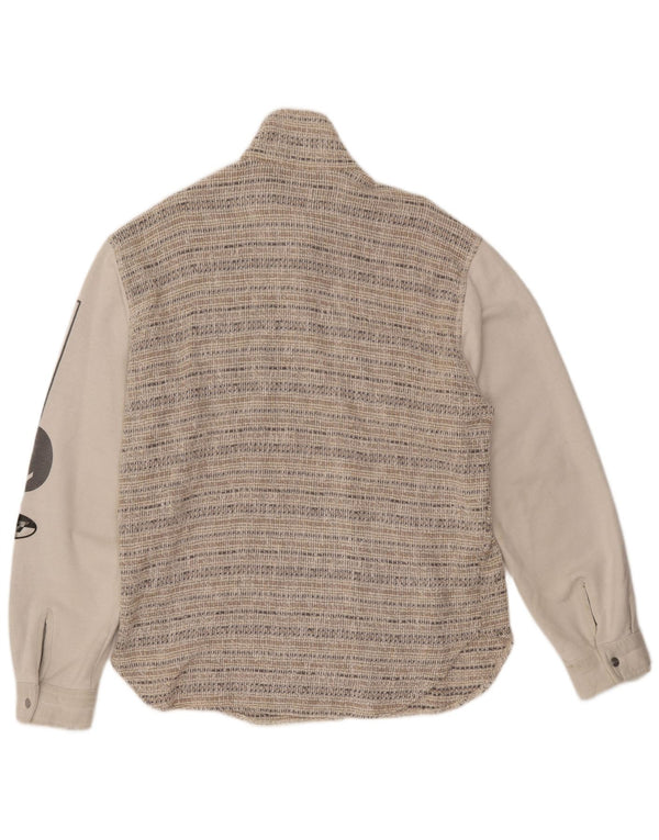 VINTAGE Grafische Herren-Bomberjacke UK 44 2XL Beige gestreifte Wolle