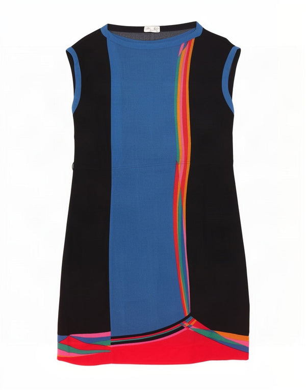 Vintage Damen Ärmelloses Etuikleid IT 46 Large Black Colourblock